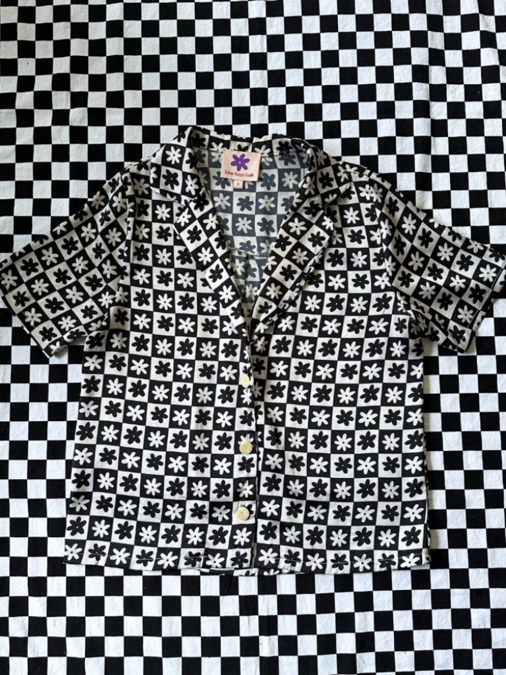 LISA SAYS GAH Checkered Floral Short Sleeve Button Down